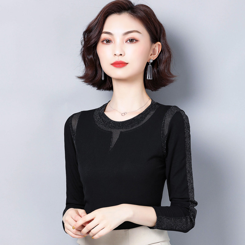 莫代尔打底衫女春秋长袖2021年新款百搭网纱小衫薄款洋气内搭上衣