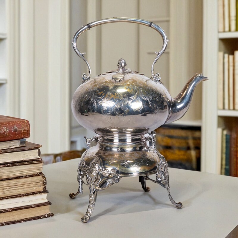 1880年代英国古董谢菲尔德镀银器錾刻花纹茶具茶壶奶壶