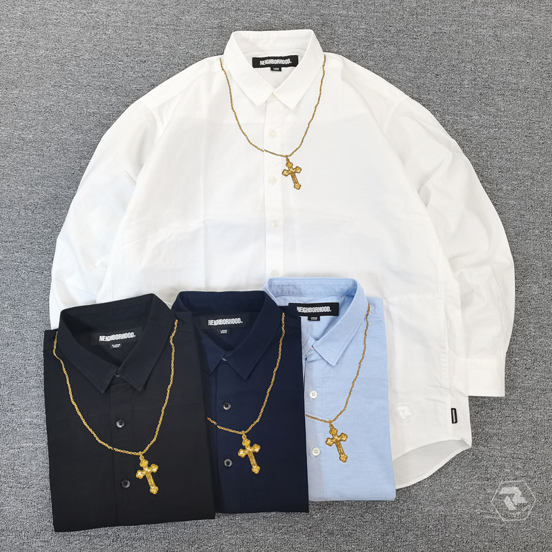 飘渺现货NEIGHBORHOOD TIE SHIRT LS 线条LOGO长袖休闲衬衫23SS-Taobao