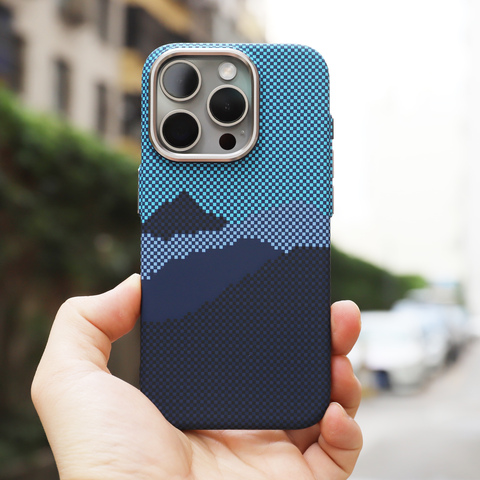 Alpine Mountain Carbon Fiber Pattern MagSafe Matte Slim Fit 15, 14, 13, 12 Phone Case