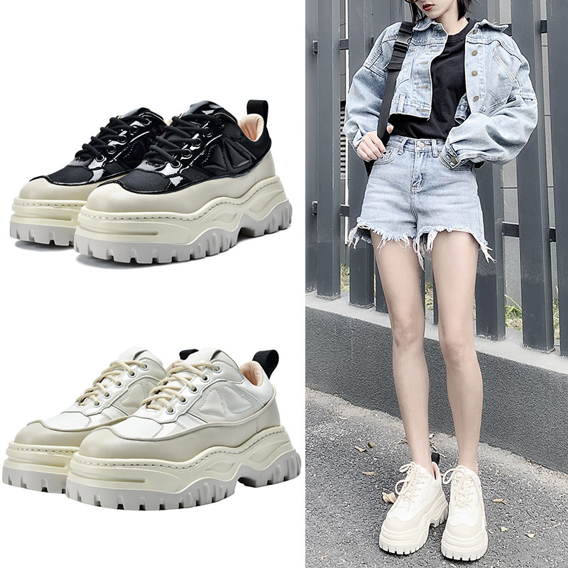 春新款单鞋ulzzang原宿老爹鞋女韩版厚底松糕鞋系带休闲鞋乐福鞋