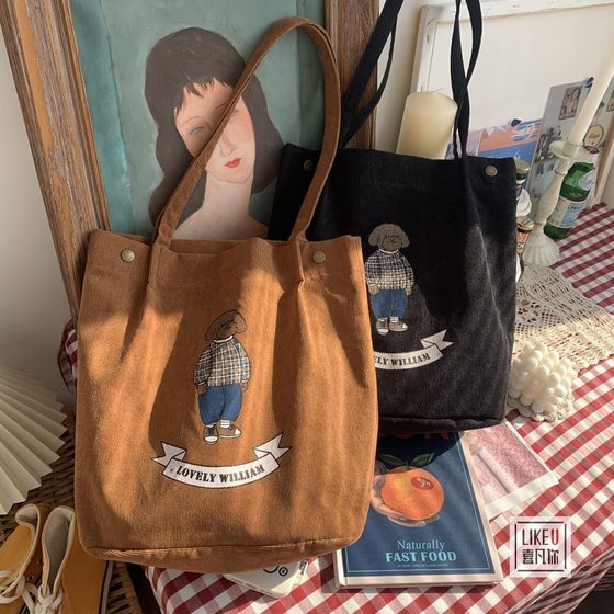 Autumn And Winter Korean Cartoon Bear Versatile Ins Corduroy Retro Student Schoolbag Versatile Large Capacity Shoulder Bag Female Autumn And Winter Korean Cartoon Bear Versatile Ins Corduroy Retro Student Schoolbag Versatile Large Capacity Shoulder Bag Female