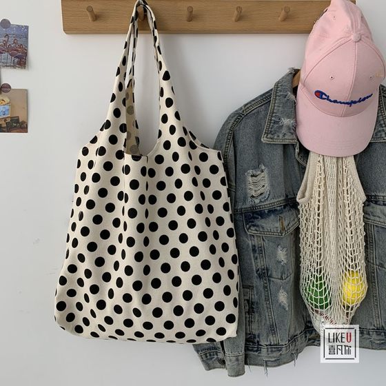 Classic Japanese Style Small Round Dot Lazy Wind Ins Literature And Art Hand Carrying Single Shoulder Bag Environmental Protection Shopping Bag Canvas Bag Schoolbag Female Classic Japanese Style Small Round Dot Lazy Wind Ins Literature And Art Hand Carrying Single Shoulder Bag Environmental Protection Shopping Bag Canvas Bag Schoolbag Female