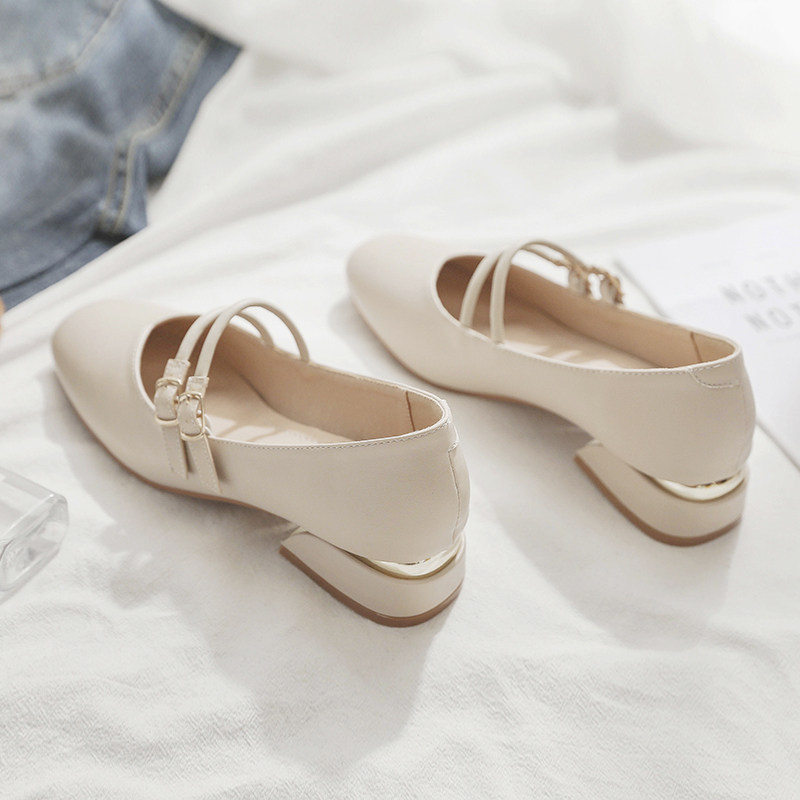 方头单鞋女粗跟2021春秋新款晚晚风温柔鞋中跟玛丽珍鞋女平底百搭
