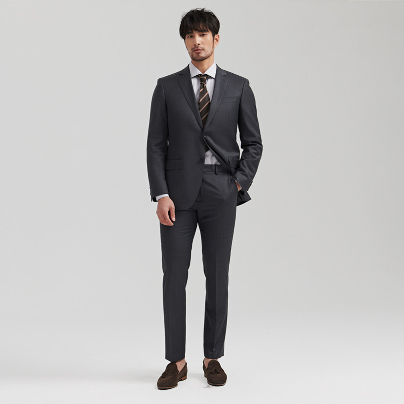 【70%羊毛】上东奢媛 商务修身毛料正装西装 双开叉西服套装男