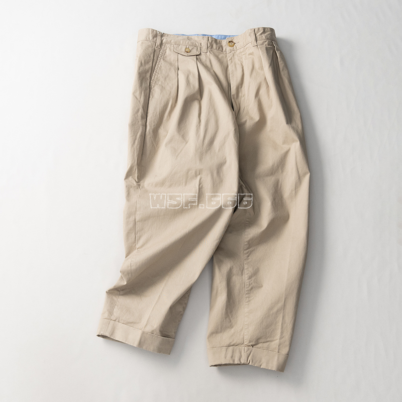 現貨BEAMS SSZ 暖簾CHINO PANTS 純色大口袋雙褶休閒長褲-Taobao