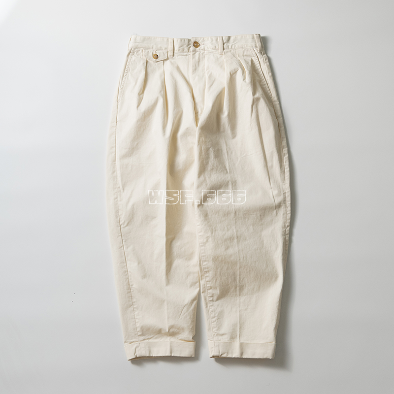现货BEAMS SSZ 暖簾CHINO PANTS 纯色大口袋双褶休闲长裤-Taobao
