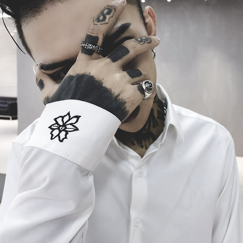 A328 StyleD自制刺绣白衬衫ins风搭配西装秋季长袖衬衫韩版衬衣男