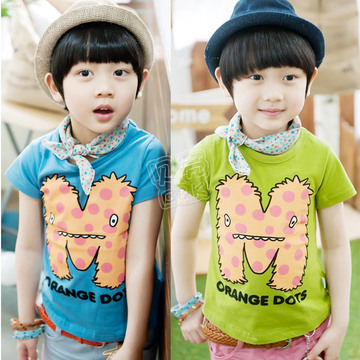 2015 summer dress, the Korean version of the new casual alphabet boys girls children\'s clothing baby child short sleeve t-shirt TX-1069