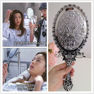 韩国进口来自星星的你同款 安娜风格蝴蝶 手柄镜子 折叠镜 银色