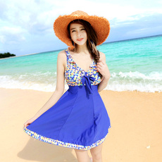 Купальник для пары 汐诗威连体裙式小胸钢托聚拢泳衣 大码保守显瘦遮肚温泉游泳衣 女