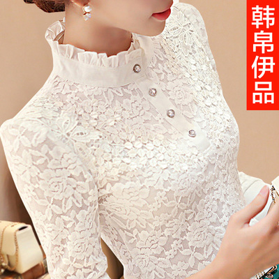蕾丝衫女2015春装新款韩版女装雪纺衫上衣春秋冬打底衫长袖白衬衫