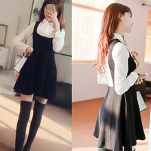 新款可爱少女连衣裙春秋修身学院风甜美长袖假两件衬衫裙学生韩版