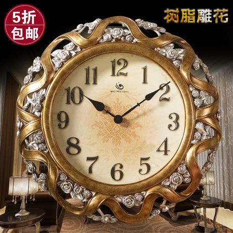 唯美时钟表 欧式玫瑰田园复古装饰挂钟客厅静音大号创意时尚壁钟