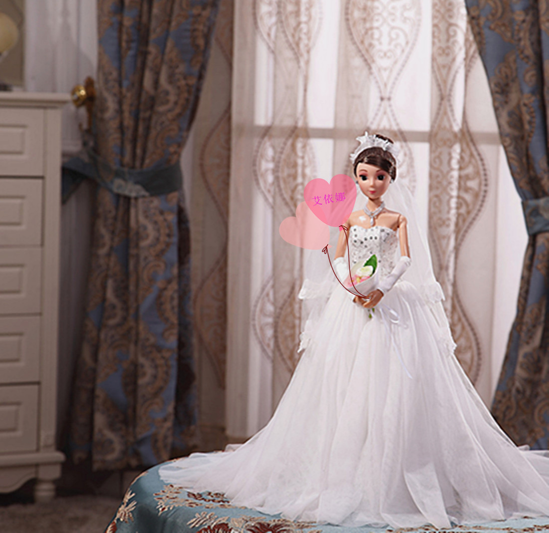 正品打折六一大促芭比娃娃婚纱礼服 长拖尾收