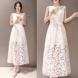 欧洲站2015夏季新款韩版修身欧根纱连衣裙波西米亚时尚优雅长裙仙
