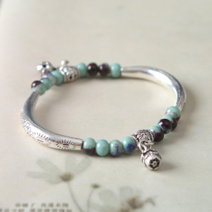 藏银花釉瓷珠手链