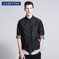 Lilbetter衬衫男长袖秋季新款水洗渐变色衬衣小尖领寸衫男士衬衣