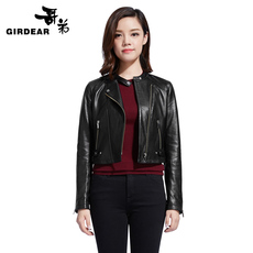 Кожаная куртка girdear/哥弟女装2015秋款新品收腰圆领短款修身皮衣外套490009 0029/490009