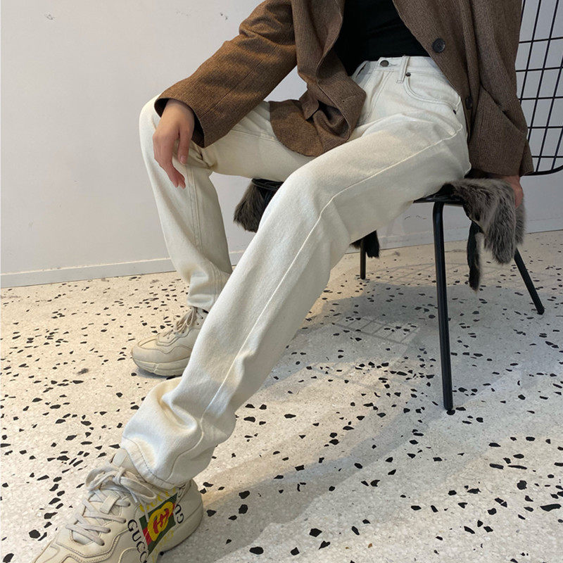 175高个子加长女裤牛仔裤新款韩国春秋直筒裤chic米色裤高腰宽松