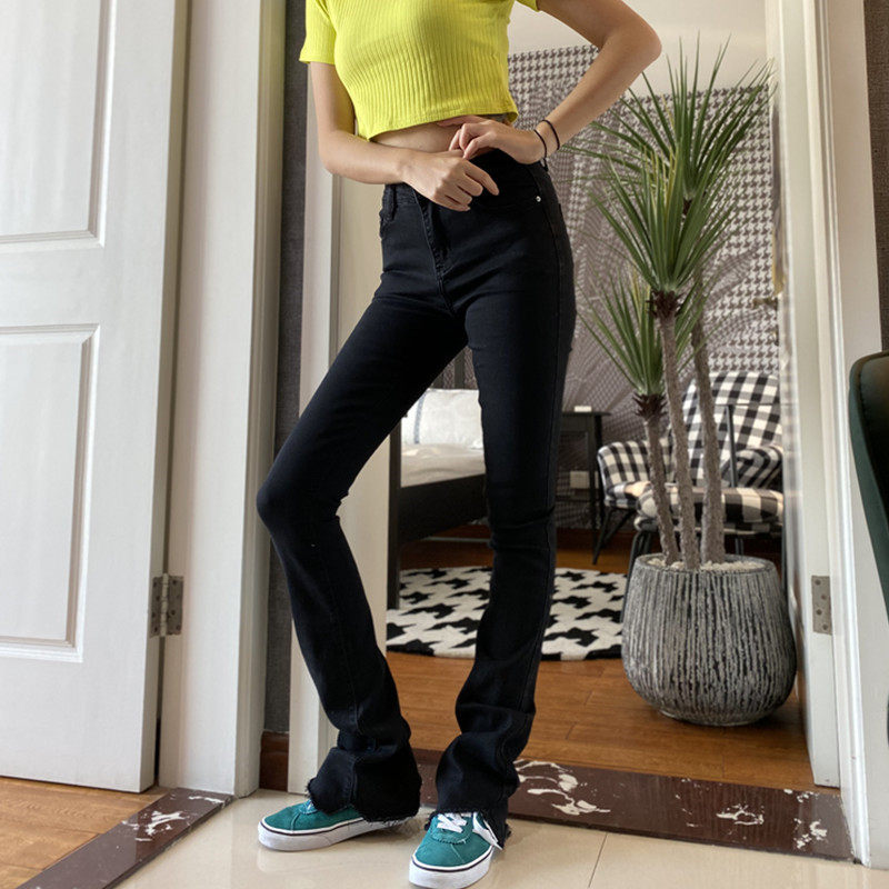 175高个加长女裤超长黑色微喇叭牛仔裤显瘦修身高腰2021秋季新款