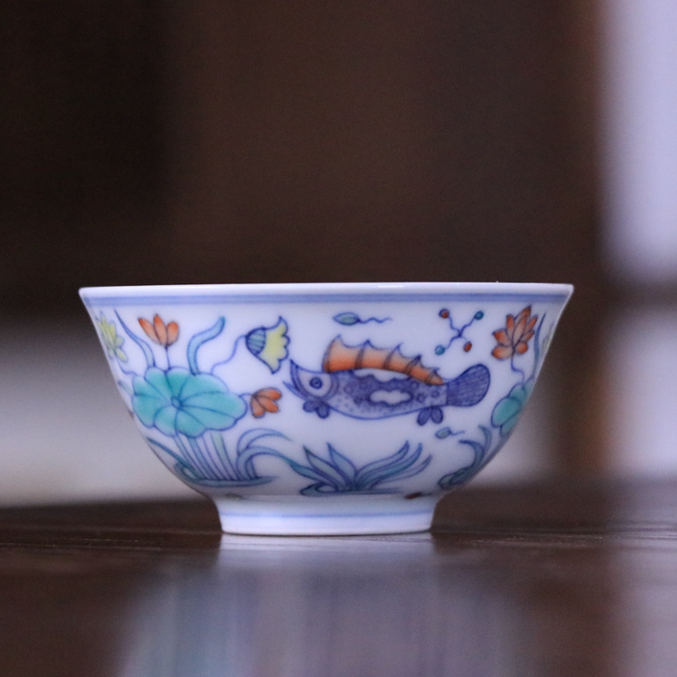 明宣德青花斗彩手绘鱼藻纹大碗古董古玩陶瓷器仿古老货收藏品摆件-Taobao