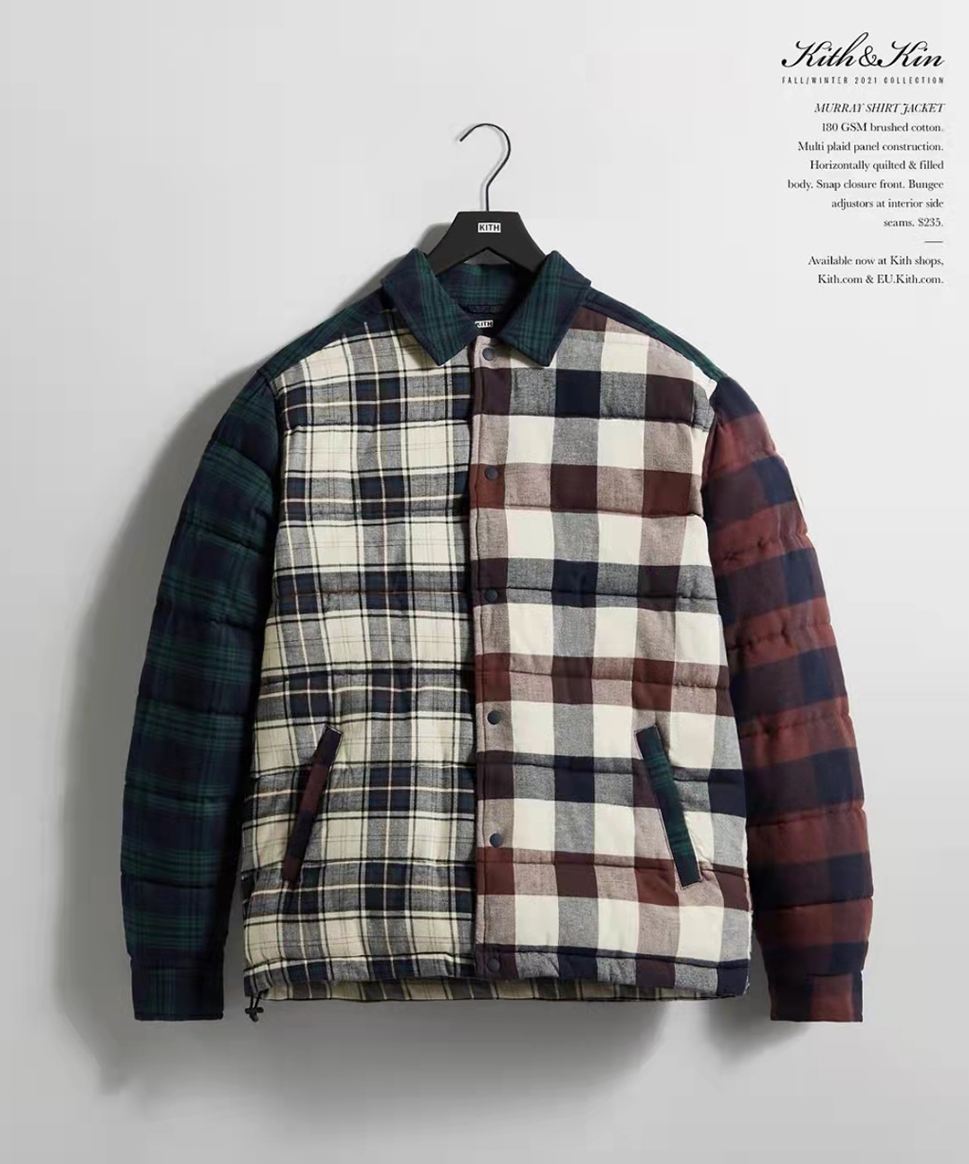 KITH MURRAY QUILTED SHIRT JACKET 2020FW法兰绒拼色夹克-Taobao