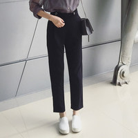 【GG】夏季韩版时尚高腰黑色直筒长裤 休闲显瘦纯色工装9分西裤女