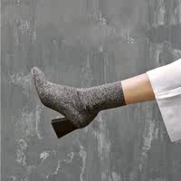 回馈价 秋冬新款弹力布粗高跟中筒靴马丁靴女 时尚方头弹力中筒靴