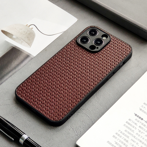 Premium Weave Mesh | Luxury Genuine Leather 15, 14, 13 iPhone Case