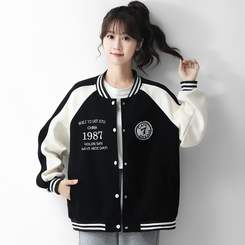 棒球服女春秋季2022年新款ins潮小个子美式复古黑色休闲棒球外套-Taobao