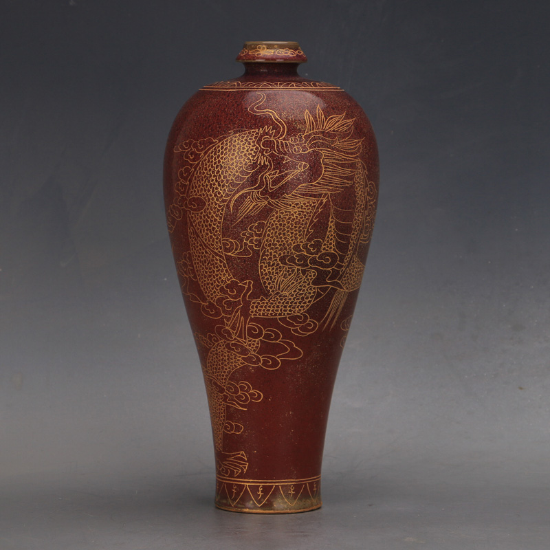 大明宣德年鎏金龙纹六方瓶仿古瓷器旧货古玩老物件收藏装饰摆设-Taobao