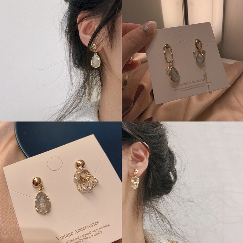 925银针不对称耳环女气质韩国网红小耳坠精致百搭耳钉2020新款潮