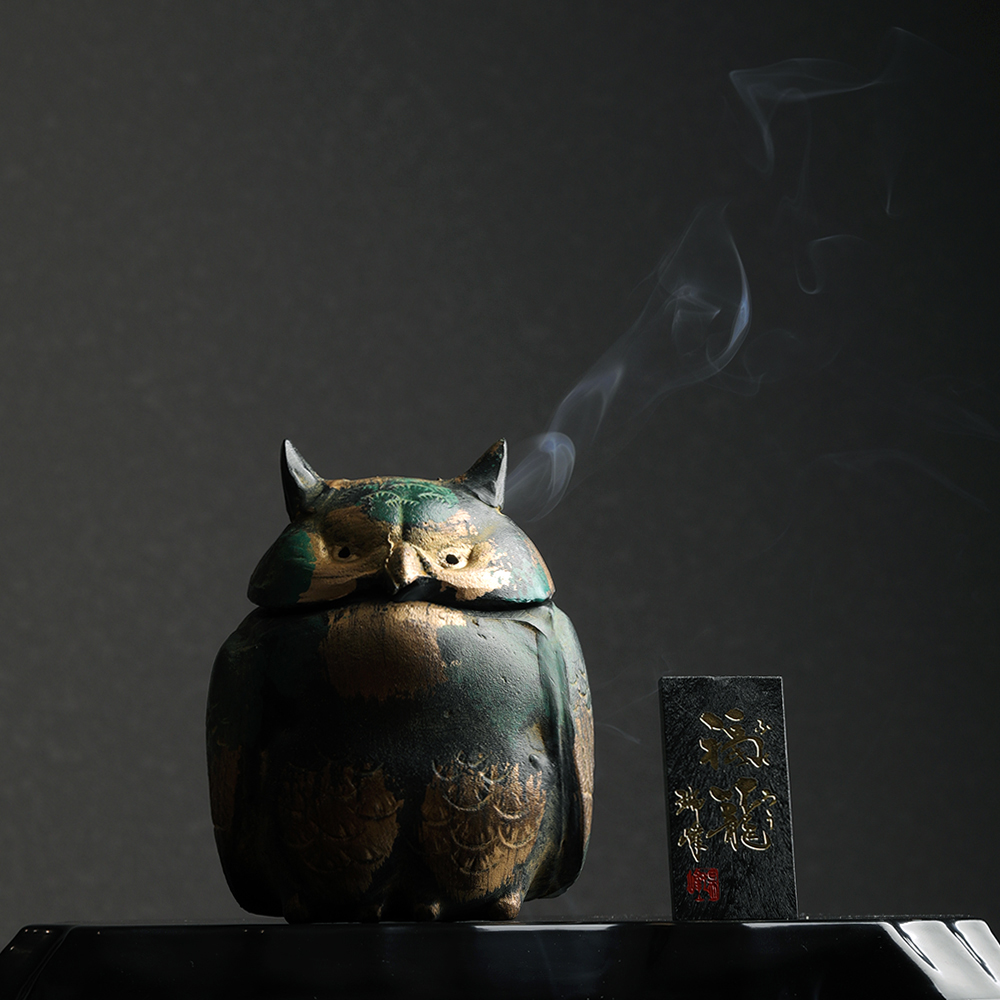 日本进口高冈铜器喜泉堂作手工蜡型铸铜福鼠小判香炉日式香熏炉