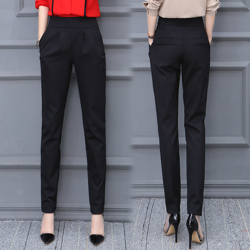 休闲裤女2021春秋季新款哈伦裤高腰加绒长裤小脚西装裤黑色九分裤