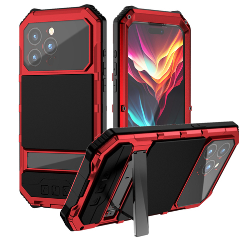 Red — Metal Tough Shockproof 3 Layer Drop Resistant 360 Full Protection Kickstand Function High End Premium 15, 15 Plus, 15