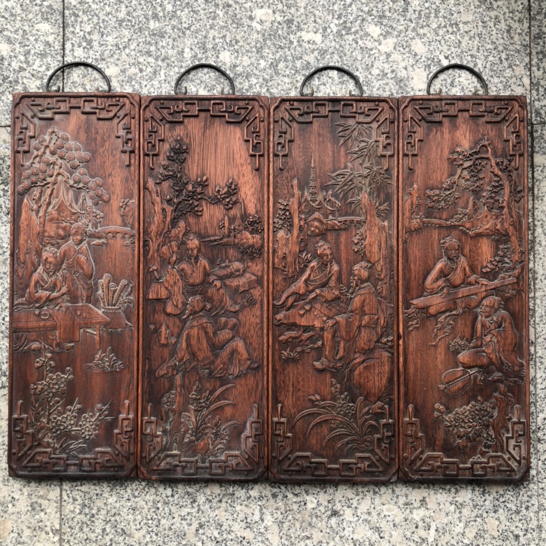 黄杨木镂空雕刻屏风摆件雕刻九龙戏宝图案，直径29，总高37木雕评价- 淘宝网