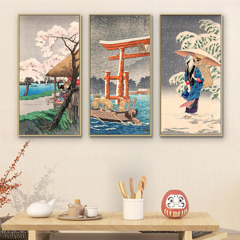 日式装饰画玄关原木风壁画浮世绘风景挂画和风居酒屋卧室日系壁画