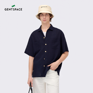 GENTSPACE春夏新品潮流小翻领落肩松弛舒适短袖衬衫