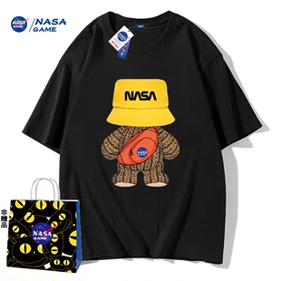 NASA GAME官网联名款新品2024纯棉短袖t恤男女潮牌上衣情侣装T恤