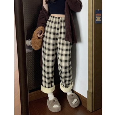 【多色可选】加绒加厚新款羊羔绒格子裤