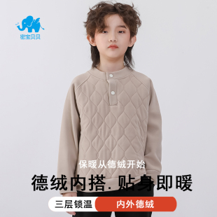冬季新款中大童保暖校服内搭男童女童三层夹棉套头保暖上衣