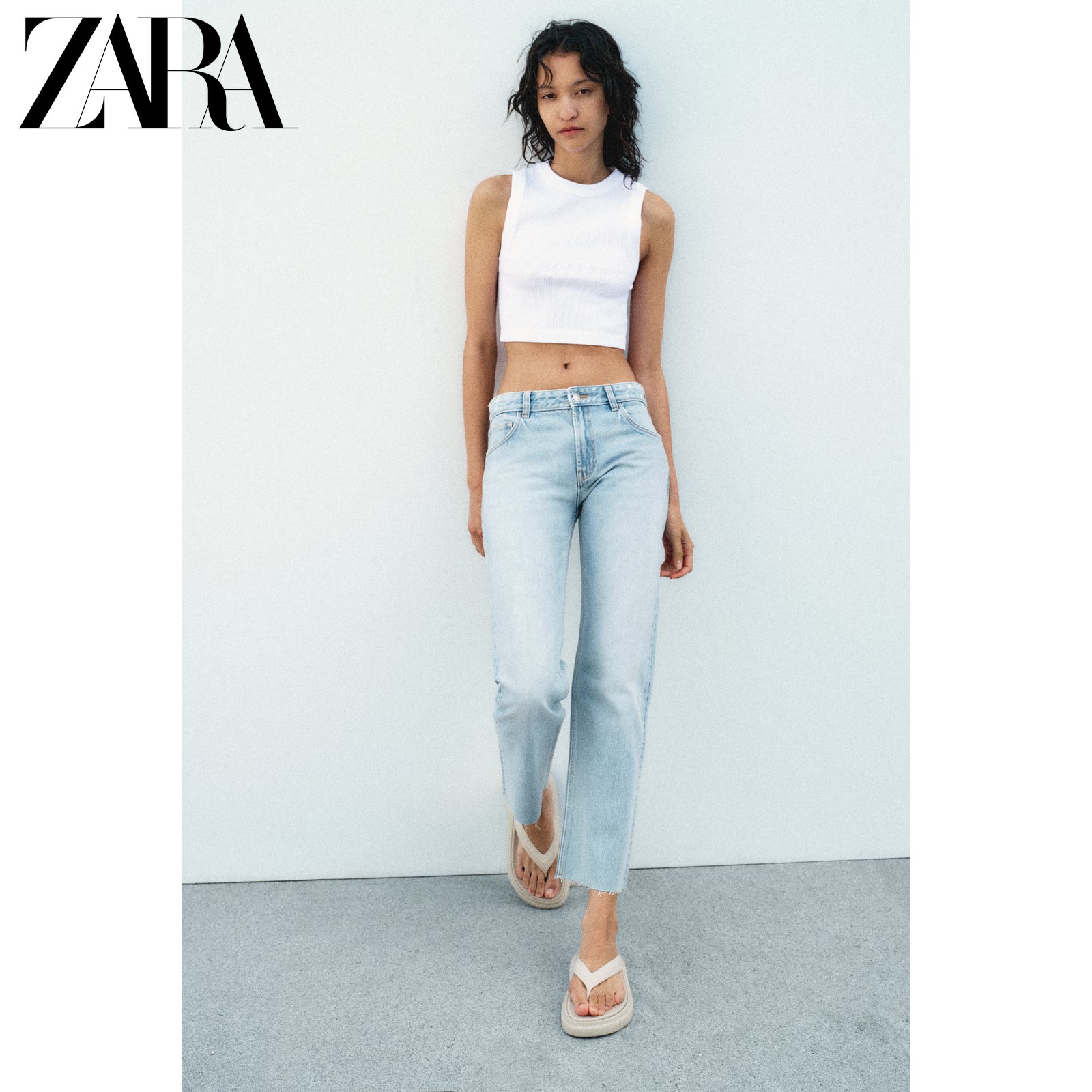 ZARA新款女装Z1975 高腰直筒及踝牛仔裤6164153 427-Taobao