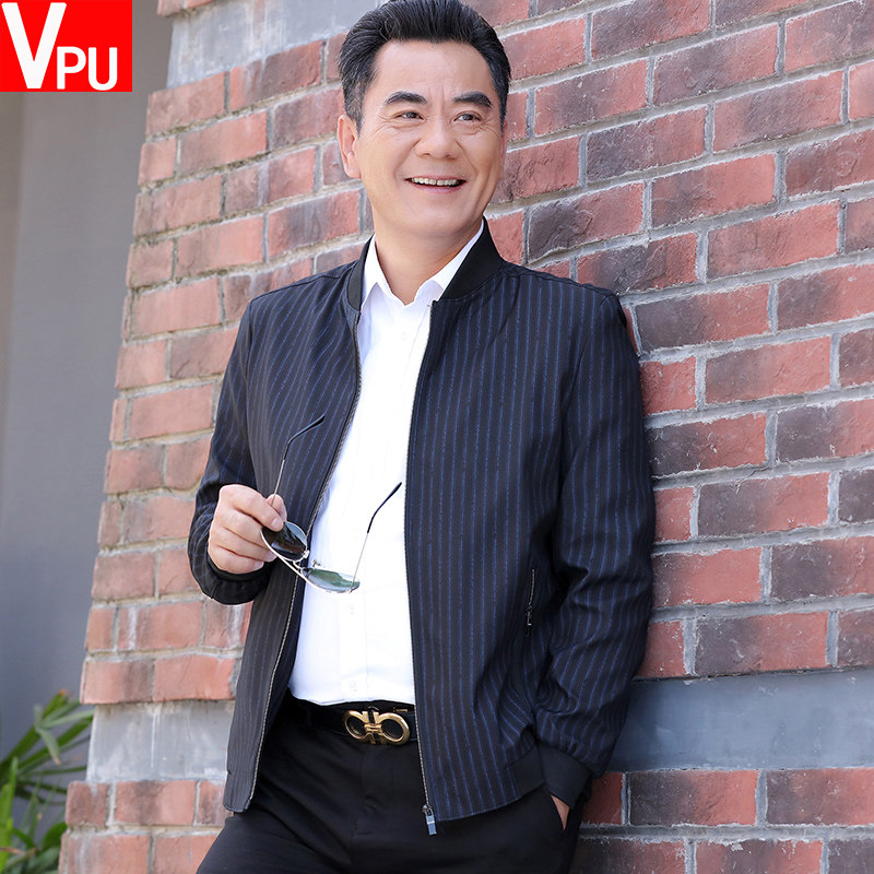 中年爸爸春秋装夹克休闲外套2021新款秋季薄款男装40岁50中老年人