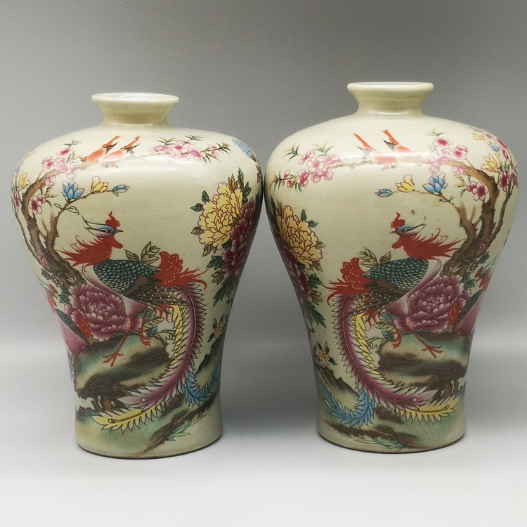 雍正年制粉彩八仙乐梅瓶（一对）古玩瓷器古董收藏老物件老货摆件-Taobao