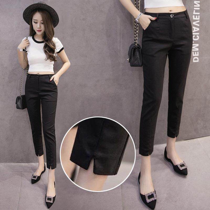 高腰西装裤女薄九分女裤夏装2021新款休闲小个子显瘦黑色小脚裤子