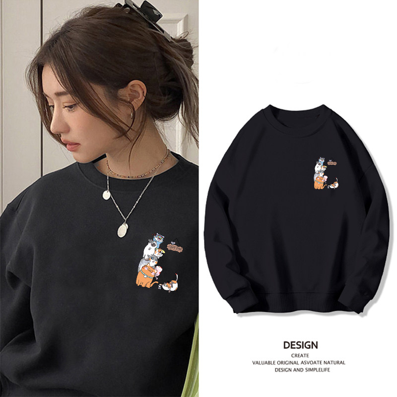 港风卫衣男女薄款秋冬大码宽松韩版潮流原宿风无帽套头情侣外套bf