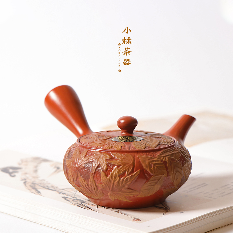 日本进口常滑烧泡茶壶玉光作朱泥侧把急须功夫茶具陶壶-Taobao