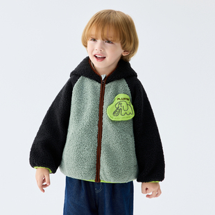 马拉丁儿童棉服25冬新款男女小童撞色大象仿羊羔毛外套夹克