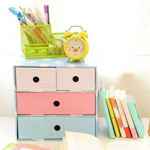 纸质抽屉式桌面三层收纳盒 